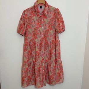 SHEIN Coral Floral Button-Front Tiered Midi Dress